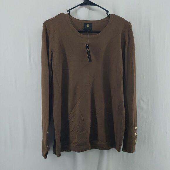 Jm Collection Button-Sleeve Sweater Brown Size Medium (AL) - Picture 1 of 7